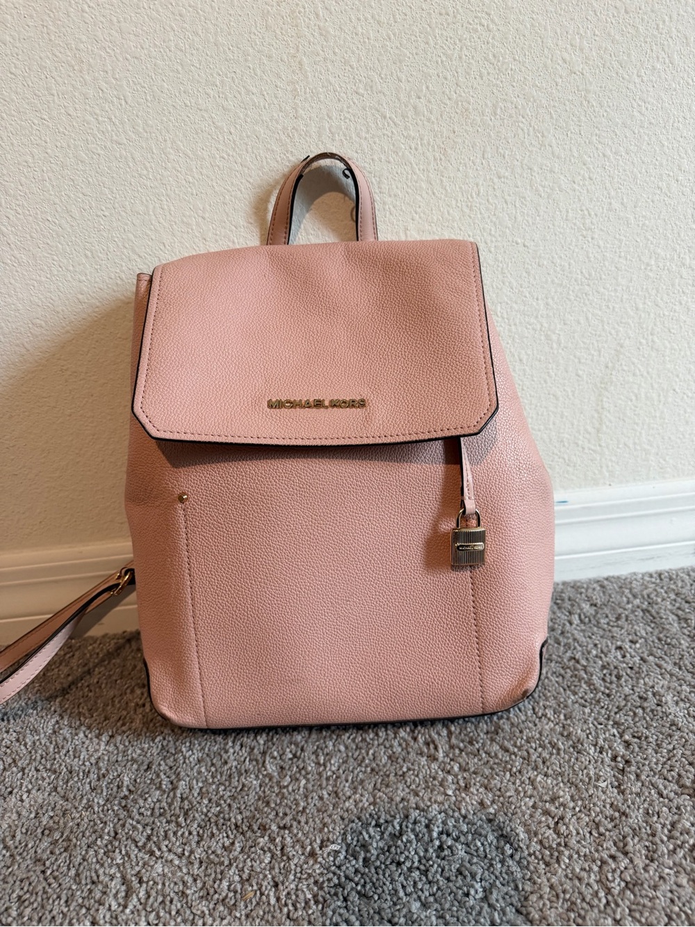 Michael Kors Blush Pebbled Leather Backpack with Gold Hardware